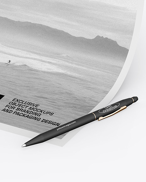 A4 Paper w/ Pen Mockup
