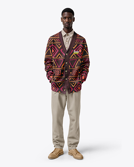Afro-American Man Wearing a Cardigan and Pants Mockup - Jumper