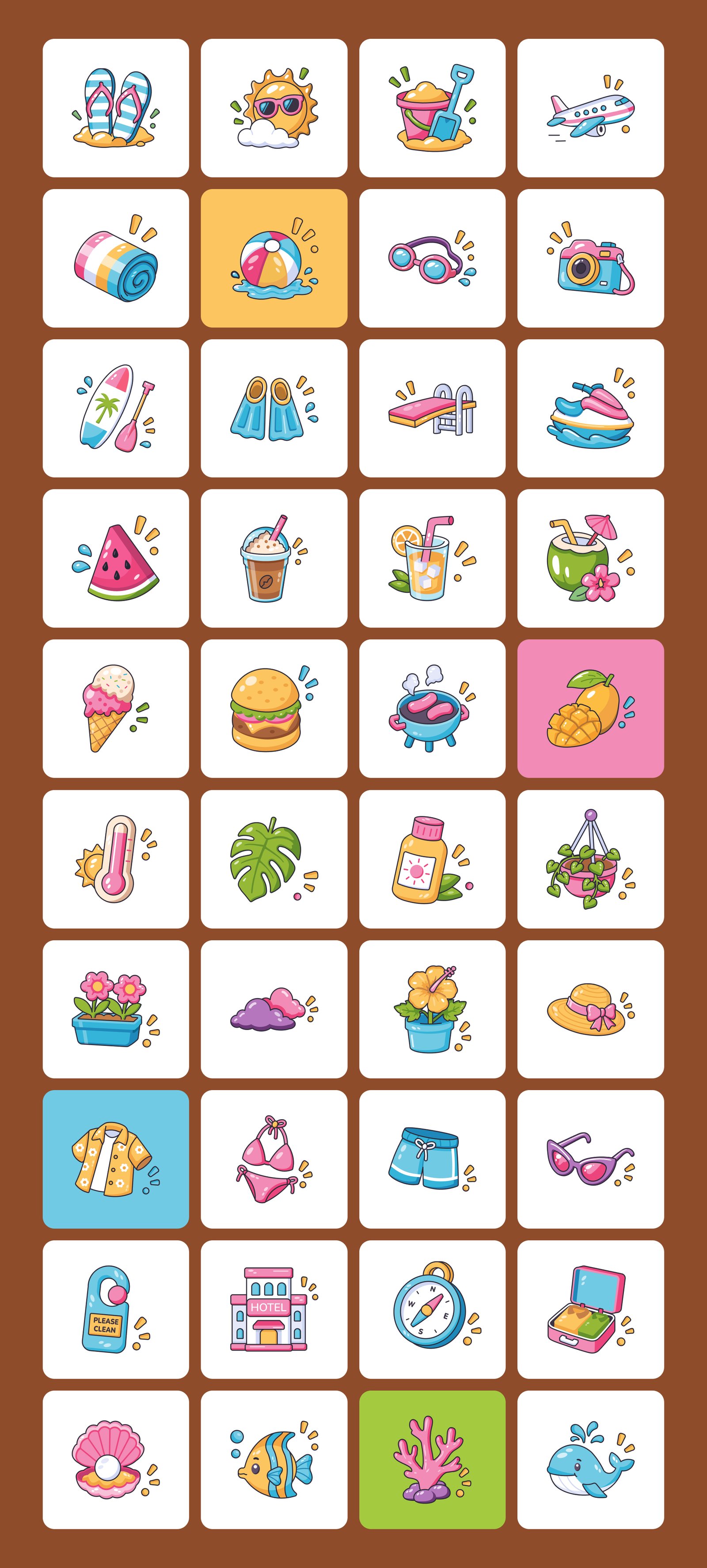 150 Summer Flat Icons Bundle