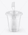 Clear Plastic Dessert Cup with Fork Mockup