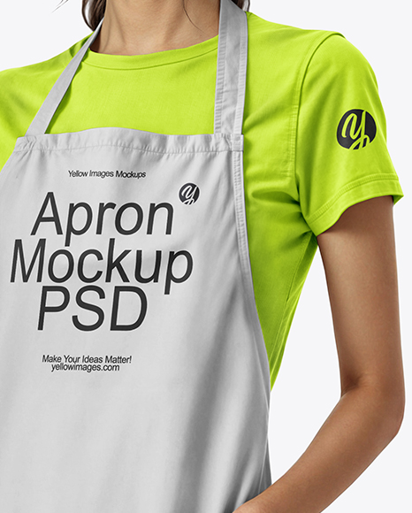 Asian Woman Wearing Apron and T-Shirt Mockup