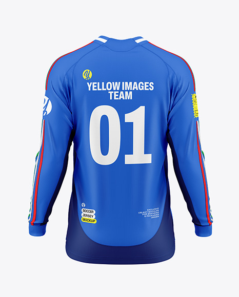 Long Sleeve Soccer Jersey Mockup - Back View - Men's+Soccer+Team+Jersey+LS+PSD+Mockup+Back+View