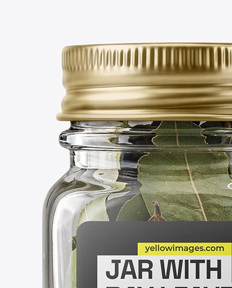 Square Glass Jar with Bay Leaves Mockup