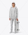 Young Man Wearing Hoodie and Holding Skateboard Mockup