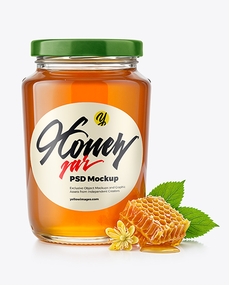 Clear Glass Jar with Linden Honey Mockup