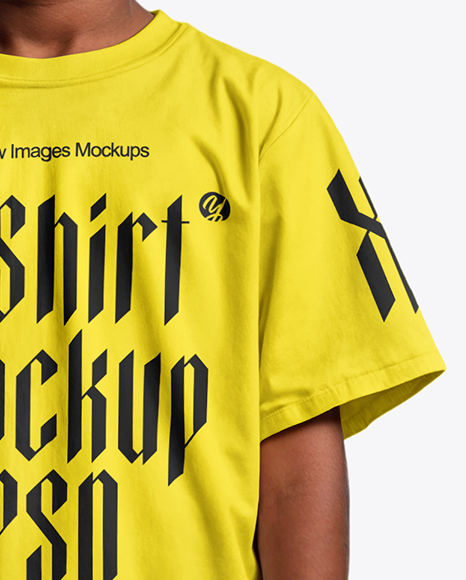 Black Boy Wearing Oversize T-Shirt and Baseball Cap Mockup