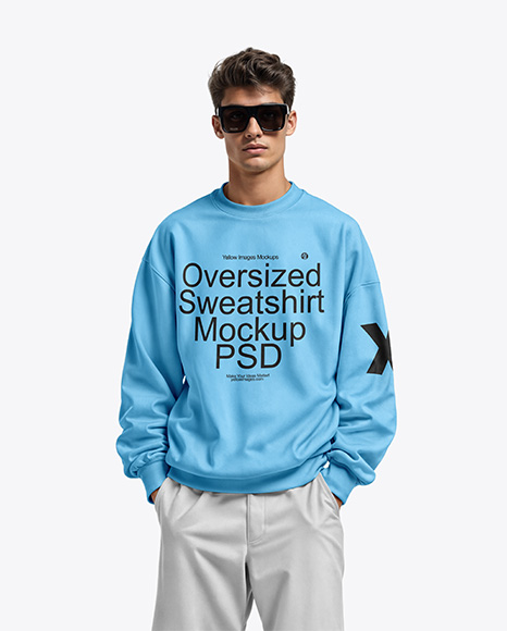 Man in Sunglasses Wearing an Oversize Sweatshirt Mockup - Blank sweatshirt mockup