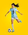 Woman Wearing Soccer Jersey and Shorts Mockup