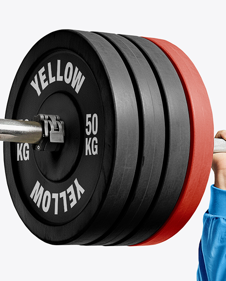 Powerlifter Wearing Janitor Uniform and Cap with Barbell Mockup