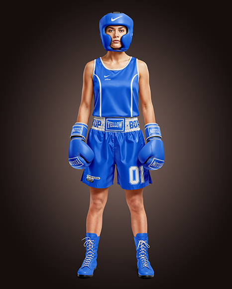Woman Wearing Boxing Kit with Jersey and Shorts Mockup