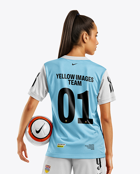 Female Soccer Player Wearing Jersey and Shorts Mockup