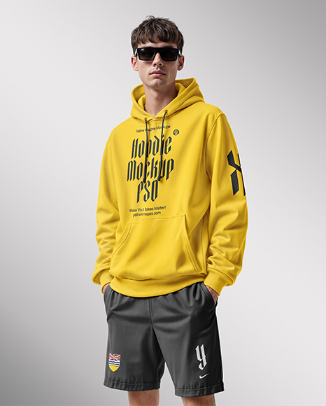Young Man Wearing Hoodie and Short Mockup