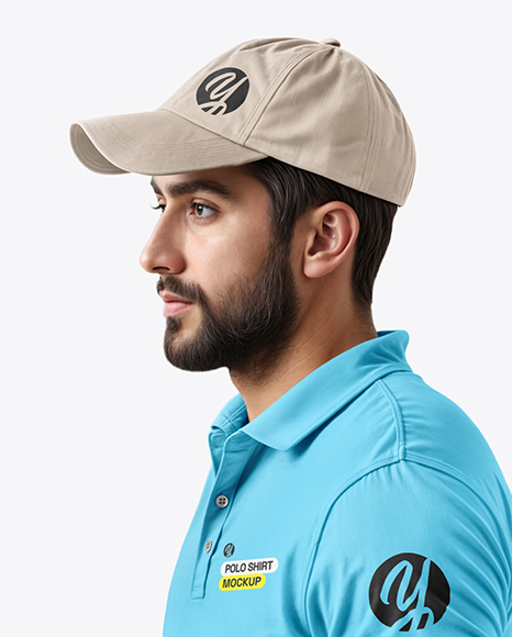 Delivery Man with Pizza Box Wearing Polo Shirt Mockup