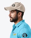 Delivery Man with Pizza Box Wearing Polo Shirt Mockup