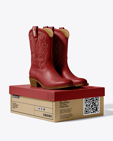 Cowboy Boots on Shoe Box Mockup - Shoe mockups