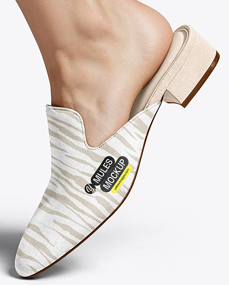 Pair of Suede Mules on Woman's Legs with Pants Mockup