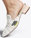 Pair of Suede Mules on Woman's Legs with Pants Mockup