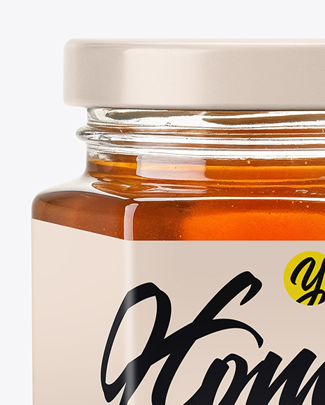 Hexagonal Glass Jar with Wildflower Honey Mockup