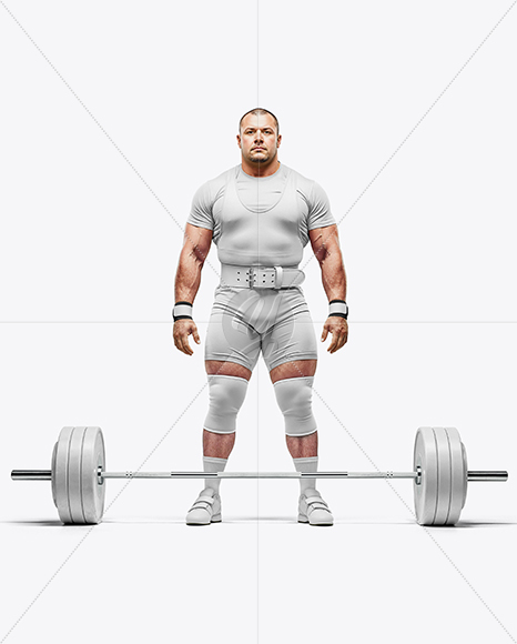 Man Wearing Weightlifing Suit with Barbell Mockup