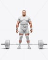 Man Wearing Weightlifing Suit with Barbell Mockup