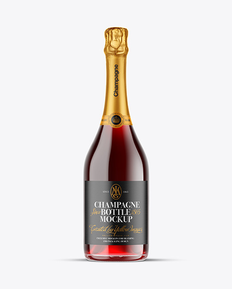 Clear Glass Red Champagne Bottle Mockup
