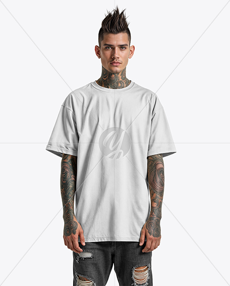 Man with Tattoo and Mohawk Hairstyle Wearing T-shirt Mockup