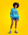Black Woman Wearing an Oversize Sweatshirt and Shorts Mockup