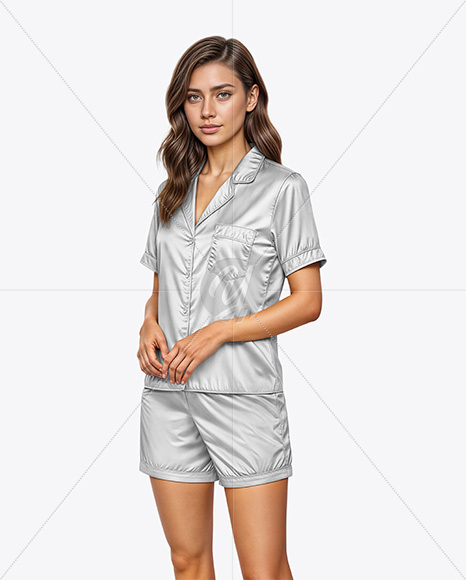Woman Wearing Pajamas with Shorts Mockup