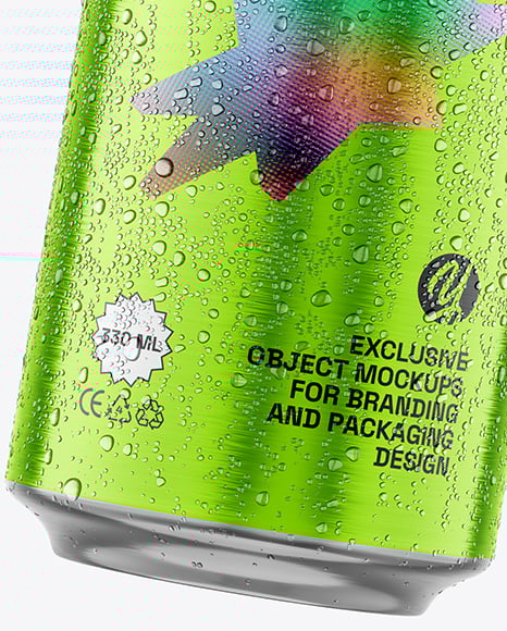 500ml Aluminium Can with Drops in the Hand Mockup