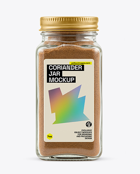 Square Glass Jar with Grounded Coriander Mockup - Realistic mockups