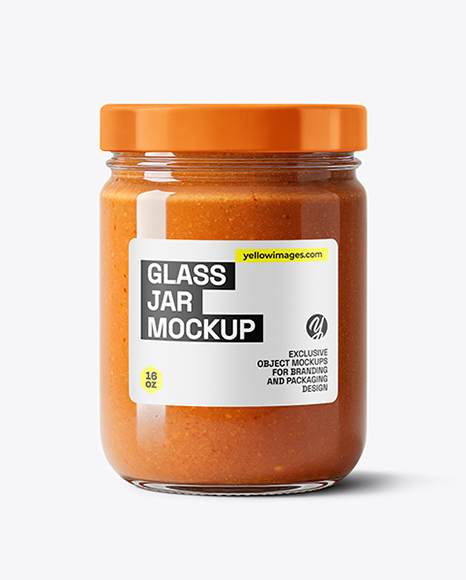 Clear Glass Jar with Lobster Bisque Mockup - Sauce bottle mockup