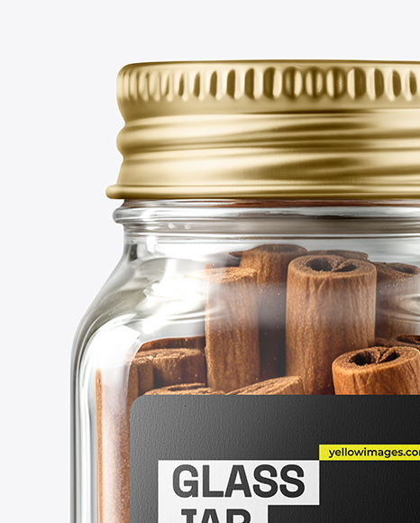 Square Glass Jar with Cinnamon Sticks Mockup