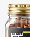 Square Glass Jar with Cinnamon Sticks Mockup