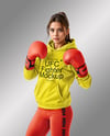 Female UFC Fighter Wearing Hoodie & Leggings Mockup