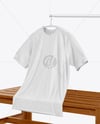 Training Jersey on Hanger Over Wooden Bench Mockup