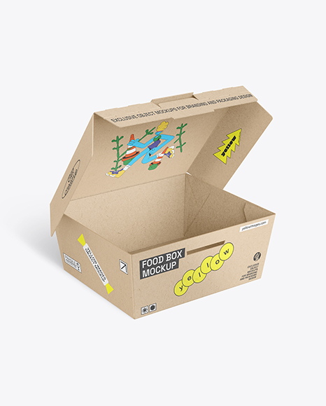 Opened Kraft Paper Food Box Mockup - Opened+Empty+Kraft+Paper+Box+Mockup+In+Box+Mockups+On+Yellow+Images+Object+Mockups