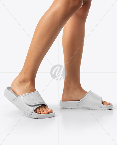 Woman Wearing Velcro Slide Sandals Mockup