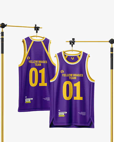 Basketball Jerseys Hanging in a Studio Mockup