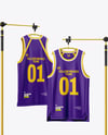 Basketball Jerseys Hanging in a Studio Mockup