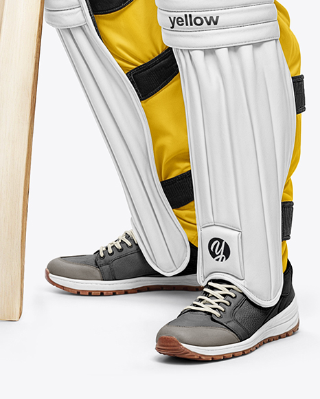 Indian Man Wearing Full Cricket Kit with Bat Mockup