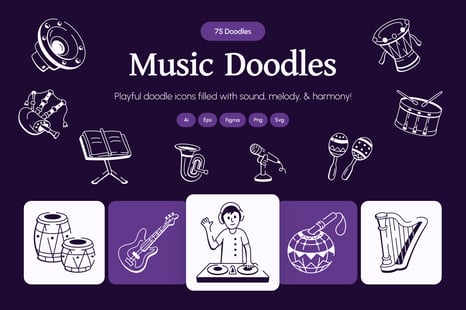 Music Doodle Icon Set - Graphics