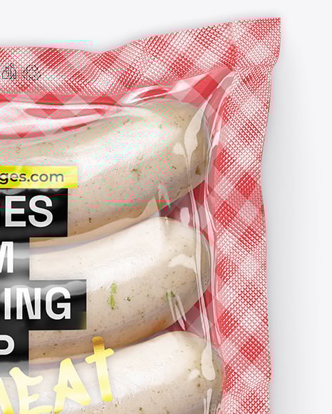 Glossy Plastic Flow-Pack with Sausages Mockup