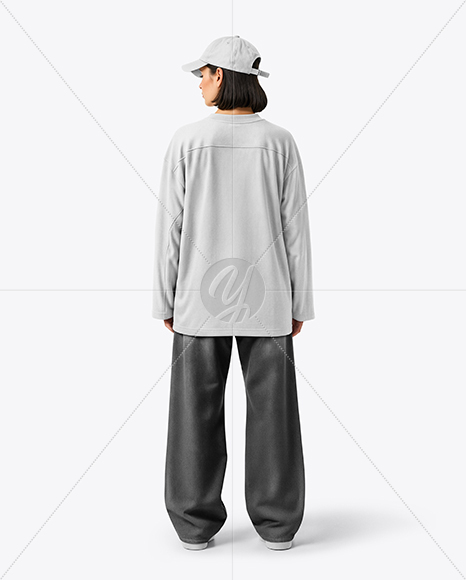 Woman Wearing Ice Hockey Jersey and Cap Mockup