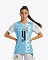 Woman Wearing Soccer Jersey and Shorts Mockup