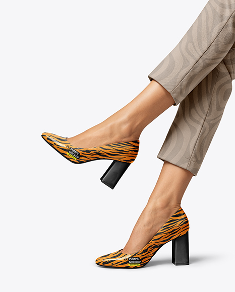 Block Heel Pumps on Woman's Legs Mockup - Flared pants mockup