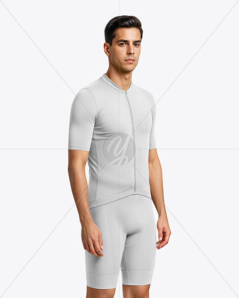 Man Wearing Cycling Jersey and Bib Shorts Mockup