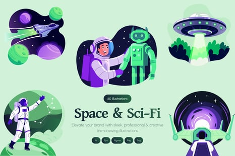 Space and Sci Fi Illustration Set