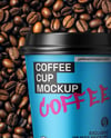 12oz Paper Cup on a Stack of Coffee Beans Mockup