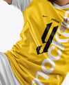 Man Wearing Soccer Jersey and Shorts Mockup