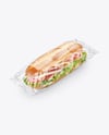 Clear Plastic Flow-Pack with Sandwich in Kraft Paper Sleeve Mockup
